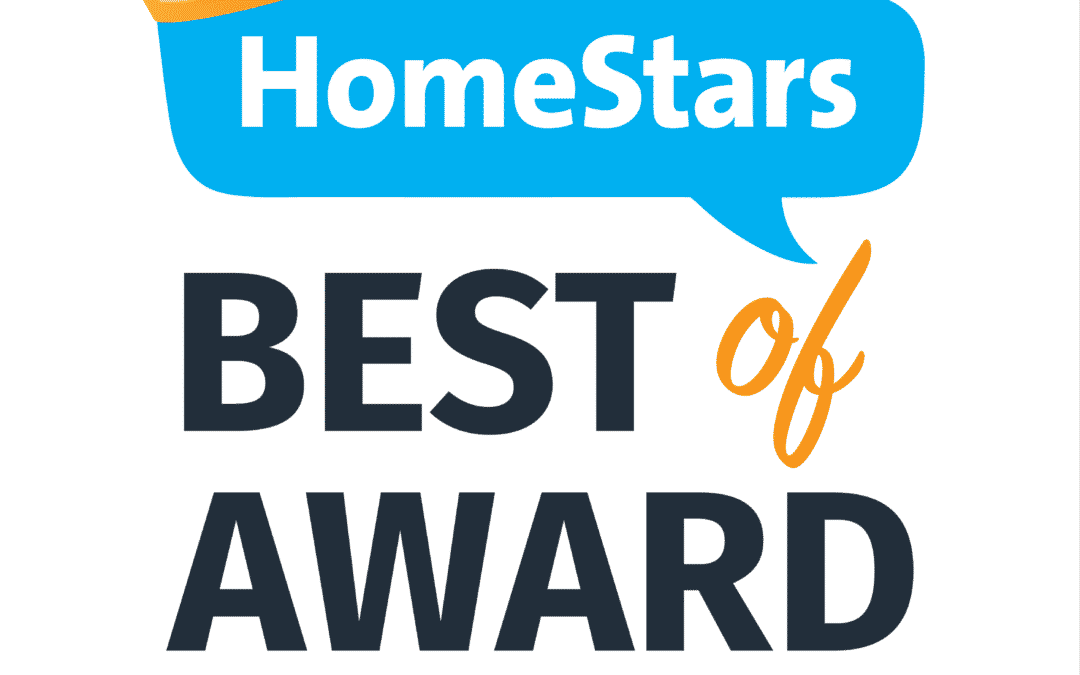 The image is a square logo featuring a crown-topped speech bubble with "HomeStars" written inside. Below, it reads "Best of Award Winner · 2021" in bold text. The logo has rounded corners.