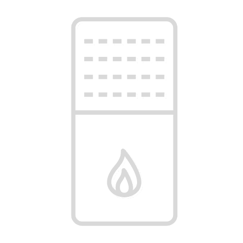 A minimalistic illustration of a lighter. The design features a rectangular shape divided into two sections; the upper section has a grid pattern, and the lower section displays a flame icon. The illustration is set against a transparent background.