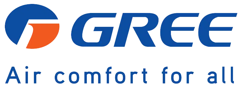 The image features the Gree logo, which consists of a blue and orange graphic on the left and the word "GREE" in blue on the right. Below it, the slogan "Air comfort for all" is written in blue text.