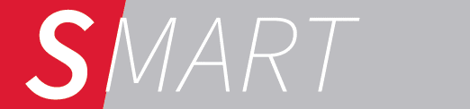 S-SERIES_SMART_FC The image shows the word "SMART" in capital letters. The "S" is white in a red vertical rectangle on the left, and "MART" is in white letters on a gray background.